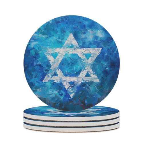 Lot de 4 sous-verres absorbants Motif drapeau d'Israël