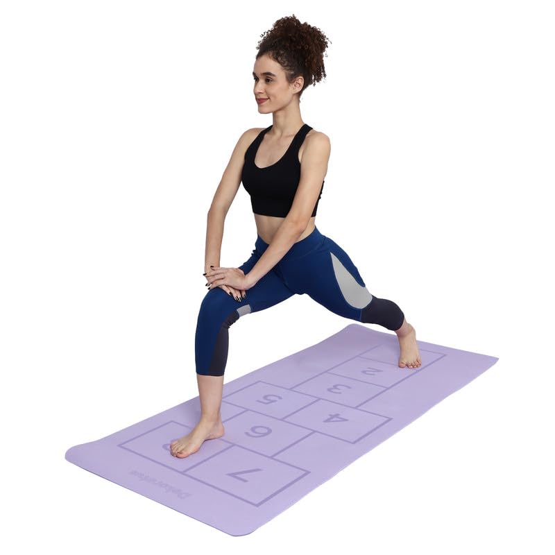 Image of Extra Wide Non Slippery TPE 6ft x 2.62ft x 6mm Yoga Mat for men, Women and Kids with hopscotch Play mat comes with Wooden Marker and bag cover - Purple