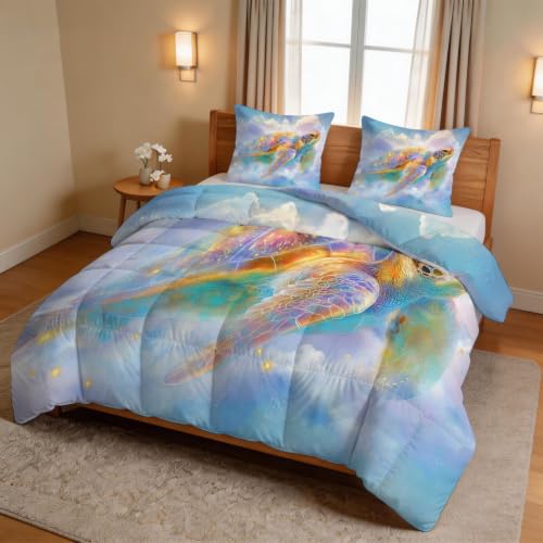 Edredón de 155 x 220 cm para todo el año con estampado de tortuga marina suave y lavable 4