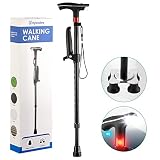 Hybodies Walking Canes for Seniors, Sound and Light Alarm, 10-Level Adjustable Height, 2 Foot Bases.