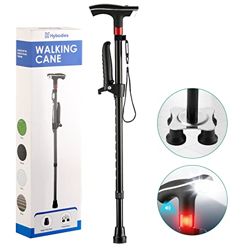 Hybodies Walking Canes For Seniors, Sound And Light Alarm, 10-Level Adjustable Height, 2 Foot Bases. Lightweight Sturdy Walking Crutches Walking Stick For Women Men Adults #TOP6