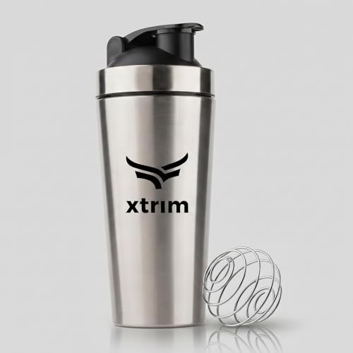 Image of Xtrim Stainless Steel Protein Shaker Bottle 750ml, 100% Leakproof Gym Shaker, Steel Tumbler with Measurement Markings, Pre & Post Workout Sipper, BPA-Free, Durable & Dishwasher Safe, Rust-Proof