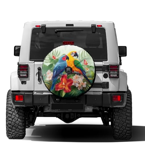 Image of Delerain Spare Tire Cover with Backup Camera Hole Tropical Parrot Toucan Wheel Covers Waterproof Dust-Proof UV Sun Universal Fit for RV Trailer RV SUV Truck (17 Inch for Diameter 31 inch-33 inch)
