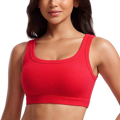 Image of CRZ YOGA Ribbed U Neck Sports Bras | Medium Support, Removable Pads, Casual, Wide Straps, for Women