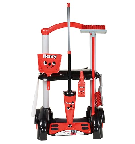 Casdon Henry & Hetty Jouets - Chariot de nettoyage Henry - Ensemble rouge inspiré d’Henry avec 1 serpillière, des brosses, 1 pelle & accessoires - Jeu pour...