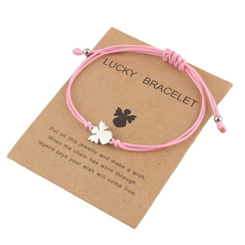 XENQITO 1 Pièces Bracelet d'Ange Gardien Porte-Bonheur Fait Main en Argent Bracelet avec Pendentif Ange en Métal pour Femmes Filles Famille Meilleur Ami Anniversaire Bijoux Cadeau - Avec Carte