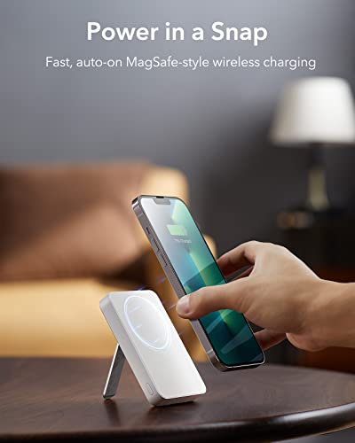Esr Halolock Mini Kickstand Wireless Power Bank, Magsafe Battery Pack With Usb-C Cable, 5,000Mah Capacity, Compatible With Iphone 14/14 Plus/14 Pro/14 Pro Max And Iphone 13/12 Series, White #TOP1