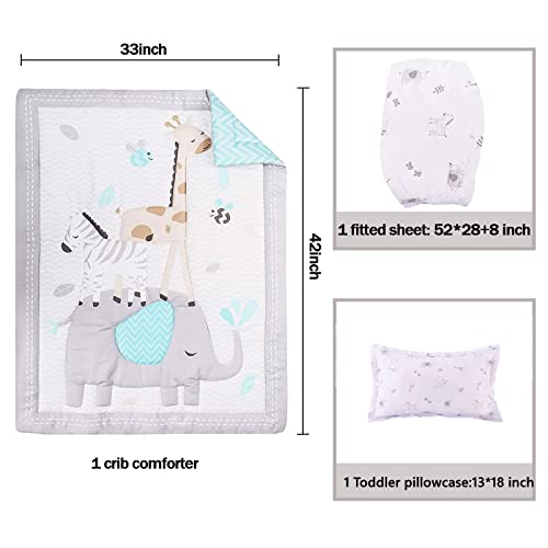 Geapul 4Pcs Nursery Baby Crib Bedding Set For Boys Girls Crib Quilt,Crib Sheet,Toddler Pillowcase,Wall Decals Soft Nursery Bedding Set For Baby Bed #TOP2