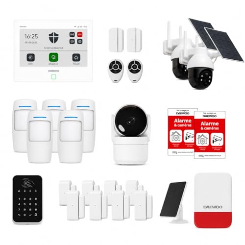 Daewoo AM505L AM505L Smart Alarm WiFi/GSM Touch, system bezprzewodowy i bez subskrypcji, kompatybilny ze zwierzętami, czujniki w zestawie + kamera monitorująca Full HD, aplikacja mobilna w zestawie