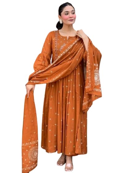 Orange Embroidered Anarkali Kurta Set with Dupatta