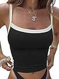 LQI Tank Tops for Women Contrast Trim Cami Tops Y2K Crop Tops Sexy Strap Summer Tops Black