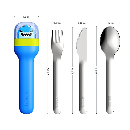 Image of Zoku Kids Stainless Steel Travel Cutlery Set - Fork, Knife & Spoon with Case (Shark Blue) | Reusable Portable Utensils for School, Picnics & Outdoor