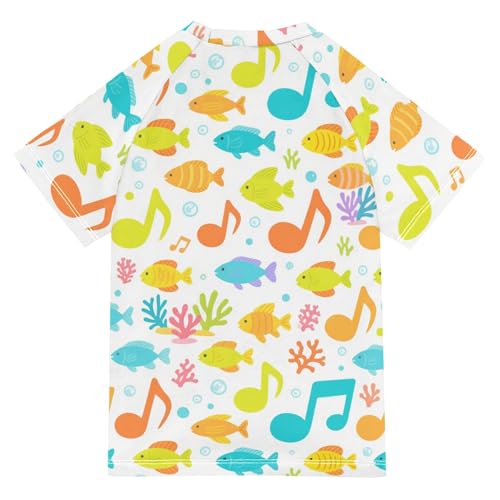 Musical Note Colorful Fish Bubble Short Sleeve Kids Bathing Suits Boys Big Girls Swimsuit Rash Guard Swimsuit for 3-12 Years Traje de bano para nina2
