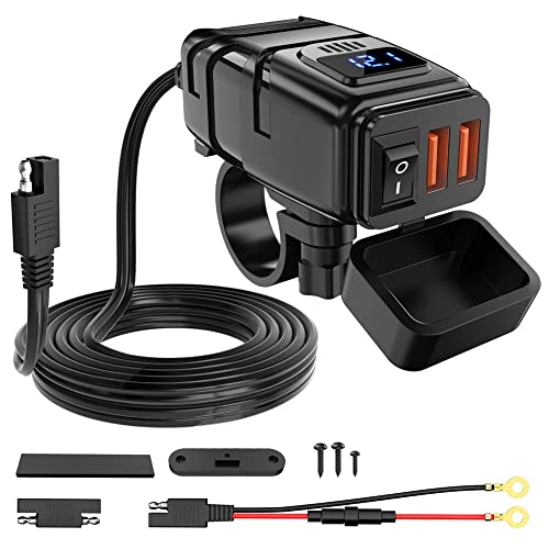 Srutueo Motorcycle USB Charger 6.8A Quick Charge 3.0 Dual USB Motorcycle Phone Charger Motorcycle Accessories, Black, 500367123