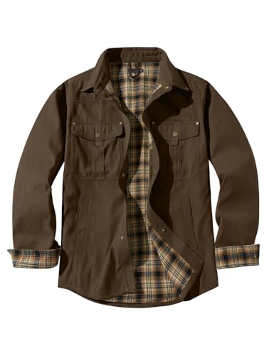 Image of Haellun Men's Flannel Lined Shacket Long Sleeve Plaid Western Cowboy Snap Button Down Shirts Jackets with Pockets