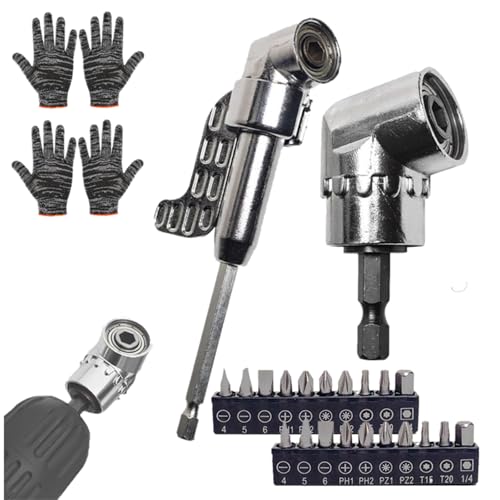 Corner Tool Screw Hub with Multi-function Bend Screwdriver Bit, Right Angle Drill Attachment, 105 Degree Right Angle Drill Bit Holder, 360° Rotatable 1/4