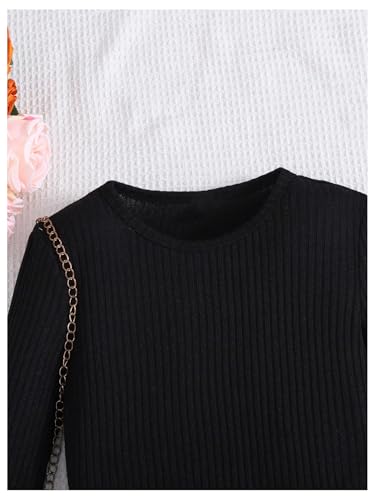 Girl's Plaid Print Button Front Mini Dress Crew Neck Long Sleeve Ribbed Knit Dresses4