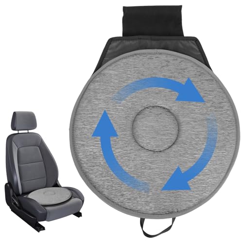 TUAKIMCE 360 Swivel Car Seat Cushion Rotating Mobility Aid for Elderly & Disabled Non-Slip Base with Handle Portable Round Seat Pad for Vehicle Office & Home Use Grey