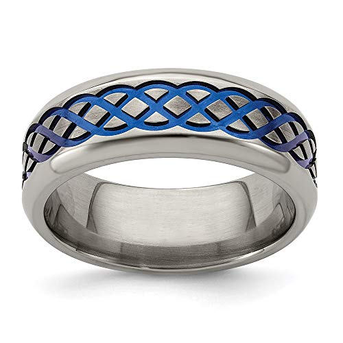 ICE CARATS Edward Mirell Titanium Blue Anodized Brushed 8mm Wedding Ring Band Size 8.00 Man Fancy Designed Celtic Fashion Jewelry for Dad Mens Gifts for Him