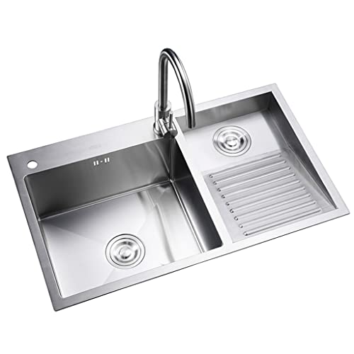 Évier À Lessive Argenté, Lavabo Profond À Double Cuve En Acier Inoxydable 304, Installation Encastrée Ou Encastrée, Avec Robinet Évier De Cuisine De Préparation De Bar, Facile À Nettoyer