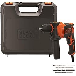 BLACK+DECKER BEH710K Taladro Percutor con Cable 710W Portabrocas 13mm Empuñadura lateral Incluye 4 Brocas y Maletín Naranja/Negro