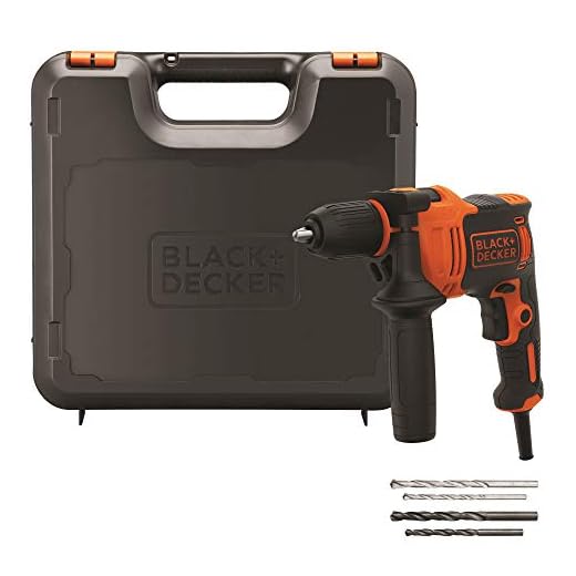 BLACK+DECKER BEH710K Taladro Percutor con Cable 710W Portabrocas 13mm Empuñadura lateral Incluye 4 Brocas y Maletín Naranja/Negro