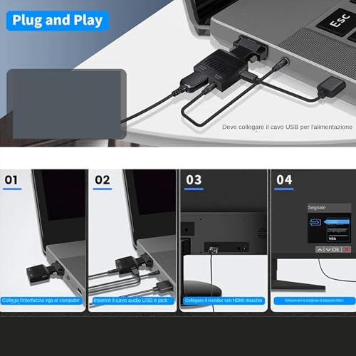 Sghtil Adaptador VGA HD - Cable VGA a HD | Plug and Play con cable audio 3.5 mm soporta salida 1080P para Home Cinema Presentaciones con proyector - imagen 7