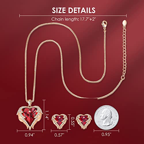 Cde Angle Wing Heart Necklaces And Earrings Valentine Mother's Day Jewelry Gifts For Women Mom Gold Plated Jewelry Set For Wife Girlfriend Stepmom(R_Rose Gold Plated | Red) #TOP3