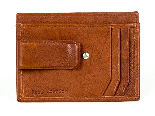 Goson Leather Money Clip Credit Card Holder - Leather Wrap Spring Clip Mini Wallet Credit Card ID Holder Brown3