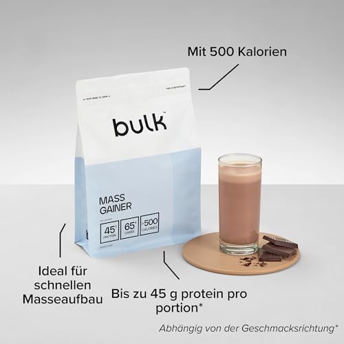 Bulk Complete Mass Gainer | Erdbeere | 1kg | 45g tein und 5g BCAAs Portion | Hochkalorisches Mass Gainer | Unterstützt Muskelaufbau | Leicht mischbar | Leckere Geschmacksrichtungen