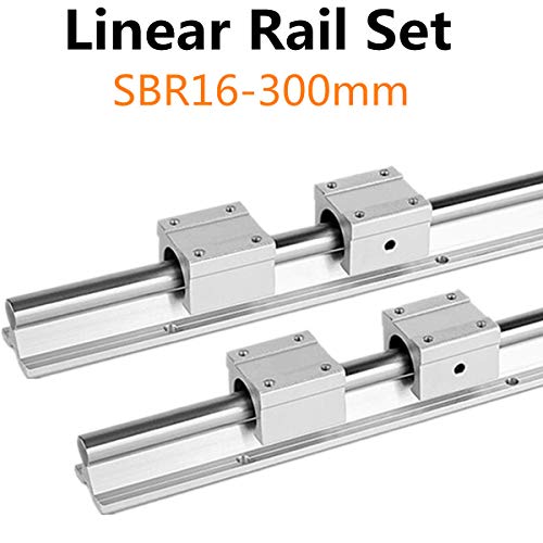 2Pcs Linear Rail Slide SBR16-300mm with 4Pcs SBR16UU Square Type Block Bearing