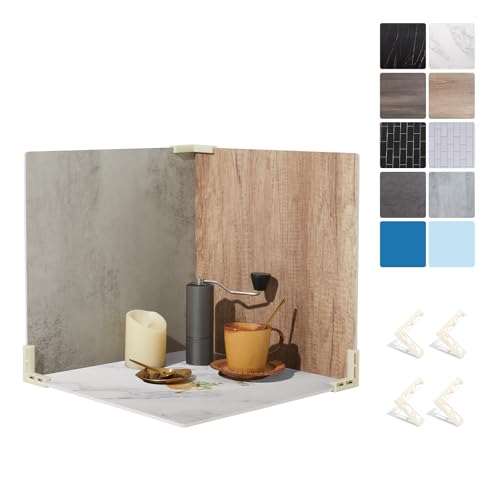 EOAJAFOU 5PCS Double Sided 10 Patterns Photography Backdrop Boards, 16x16 Inch Waterproof Background Surface with 4 Brackets, Cement Marble Wood Brick Texture Backdrop for Food Jewelry Shooting