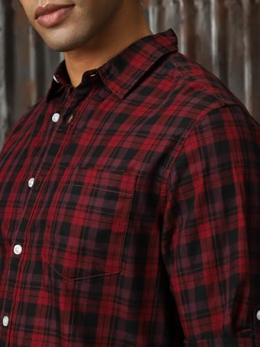 Image of High Star Men Check Cotton Regular Fit Collar Long Sleeve Shirts 35