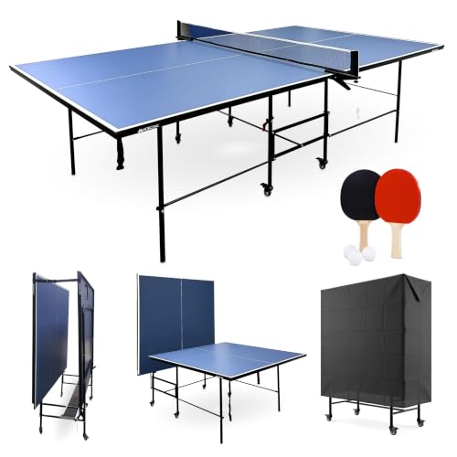 Mobiclinic®, Mesa de Ping Pong Plegable, 274x152’5x76 cm, Incluye Red y Funda Protectora, 2 Palas, 3 Pelotas, Ruedas 360º con Bloqueo, Tokyo, Asas de Transporte, Azul