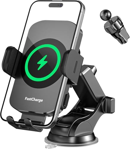 Wireless Car Charger Fast Charging 15W Auto Clamping Car Charger Phone Holder Phone Mount for iPhone17 16 15 14 13 12 11 Pro Max Xs Samsung Galaxy S24 Ultra S23 S22 S21 S20 S10+ Note 9 etc