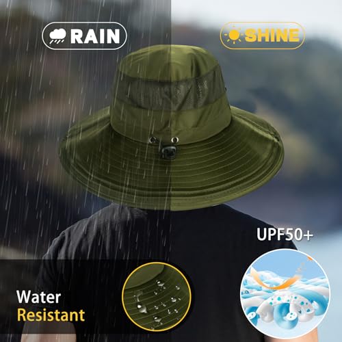 Image of Cooling Sun Hat for Men Women,Wide Brim Bucket Hat Foldable Boonie Hat for Fishing Hiking Garden Safari Beach