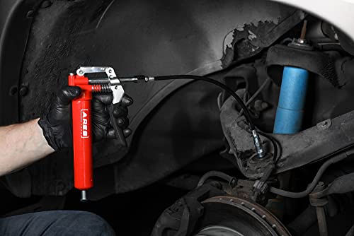 Image of ARES 53011 - 3oz Pistol Grip Mini Grease Gun - Includes 12-Inch Flex Hose and 4-Inch and 6-Inch Straight Extensions - 3000 PSI Working Pressure Rating