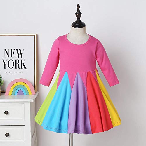 Toddler Baby Girls Rainbow Ruffle Strap Tutu Dress Casual Cotton Twirly Skater Skirt Kids Princess Birthday Outfits Summer Sundress Clothes Pageant Party A Line Dresses Hot Pink (Long Sleeve) 4-5T #TOP3