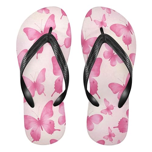 Burbuja Butterfly on Pink Flip Flops for Women Men, Soft Thong Sandals Rubber Slippers for Pool Beach Essentials