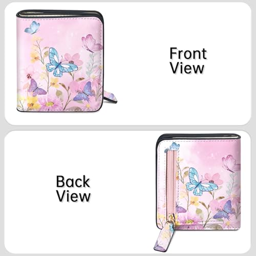 Image of Toughergun Butterfly Dream Floral RFID Small Wallet Women, Slim Thin Vegan Leather Bifold Wallet with Zipper Coin Pocket & ID Window, Cute Mini Credit Card Holder Gift for Women ladies Teen Girls
