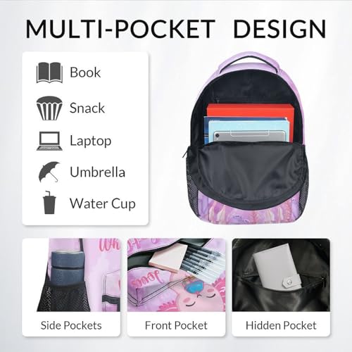 COZYAURA Kids School Backpack - 17 Inch Cute Axolotl Bookbag for Girls - Durable Pink School Bag for Elementary & Travel3
