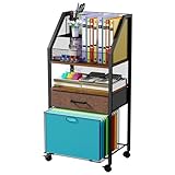 Homsorout Rolling File Cart with Wheels - Utility Storage Cart with Drawers for Office, Home, Classroom Organization, Rolling Cart for Books, Files, and Supplies（Brown and Black）