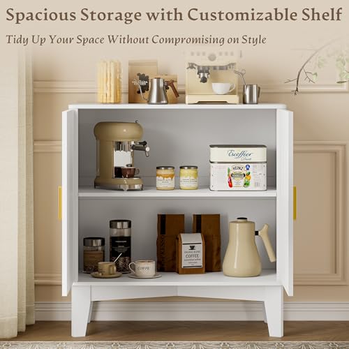 Image of BORNOON Storage Cabinet with Doors and Adjustable Shelf, Modern Fluted Sideboard Buffet Cabinet, Freestanding Coffee Bar for Kitchen, Pantry, Entryway, Living Room (White)