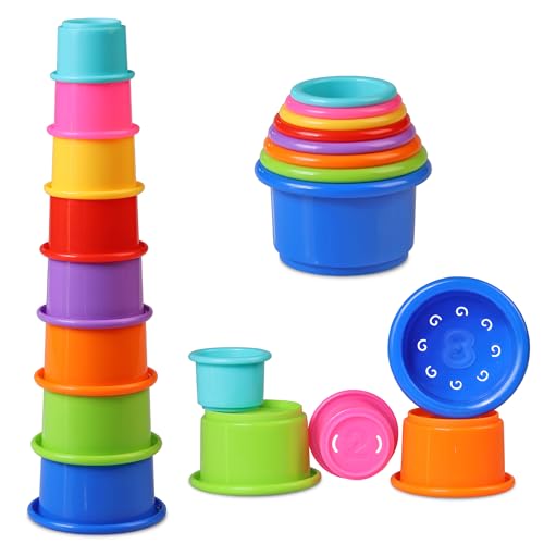 Image of Stacking Cups Baby Toy Educational Cup Stacking Set 8-Pc Rainbow Stackable Cups | Nesting Cups for Babies 6-12 Months | Stacking Cups for Toddlers 1-3 Perfect for Indoor/Outdoor, Rainbow (8Pcs)