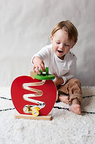 Image of Petit Collage Wooden Apple Racer Toddler Toy, Activity Toys Designed with Safe Materials - Wooden Toy for Babies and Toddlers 12 Months and Older, Builds Hand-Eye Coordination