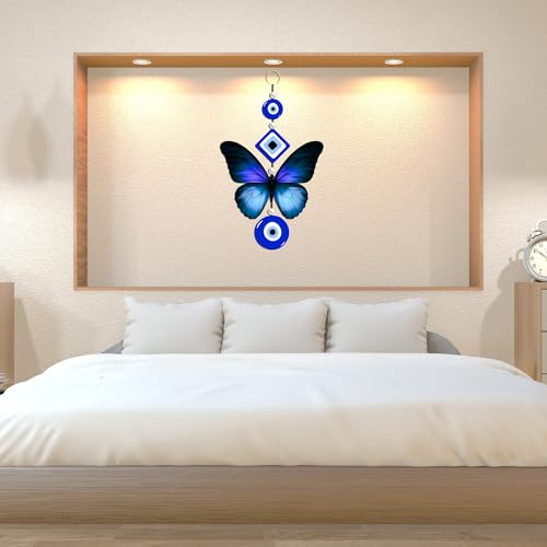 Image of Genxtra Blue Evil Eye Butterfly MDF Wall Hanging - Good Luck Charm for Housewarming, Diwali & Festive Decoration