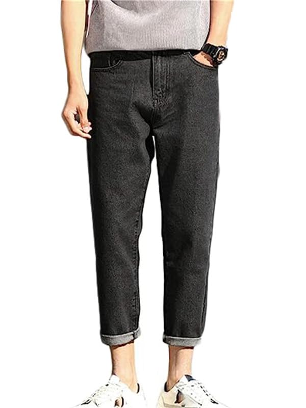 Andongnywell Mens Loose Cropped Ripped Jeans Slim fit Loose feet Straight Trousers Cropped Long Denim Pants