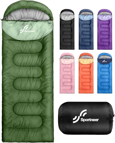 Sportneer Saco de Dormir para Exteriores – Saco de Dormir para Adultos y niños – Sacos de Dormir Camping Sleeping Bag Manta Portátil para Camping Senderismo (Verde 2kg, 220x80cm)