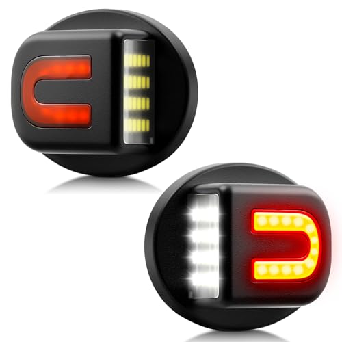 Asgohme White LED License Plate Lights with Red U-shaped Light Strip Rear Bumper Tag Lamp Assembly Compatible with Ford F150 F250 F350 Super Duty Bronco Ranger Explorer Excursion, Pack of 2