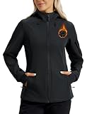 TACVASEN Womens Waterproof Softshell Jacket Windbreaker Warm Light Fleece Lined Hooded Raincoat for Hiking Black M